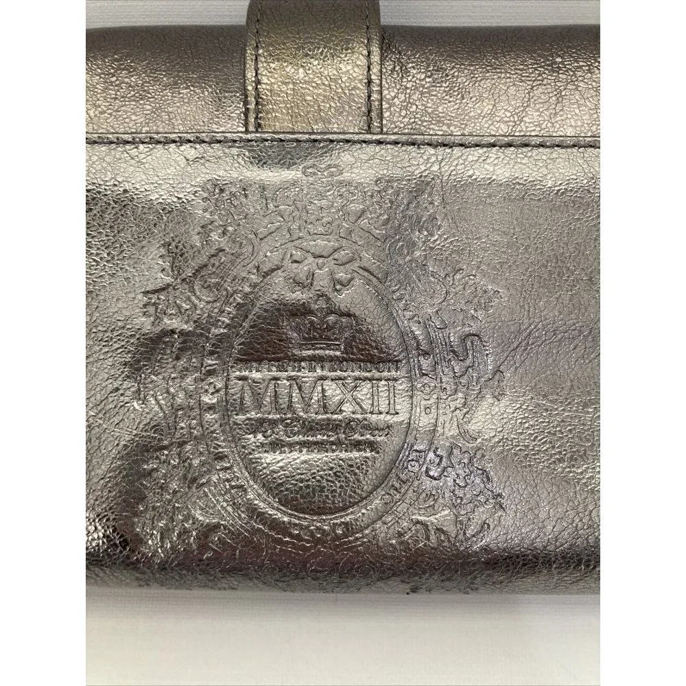 Metallic Pewter Bow Clutch with Jeweled Crown Accent